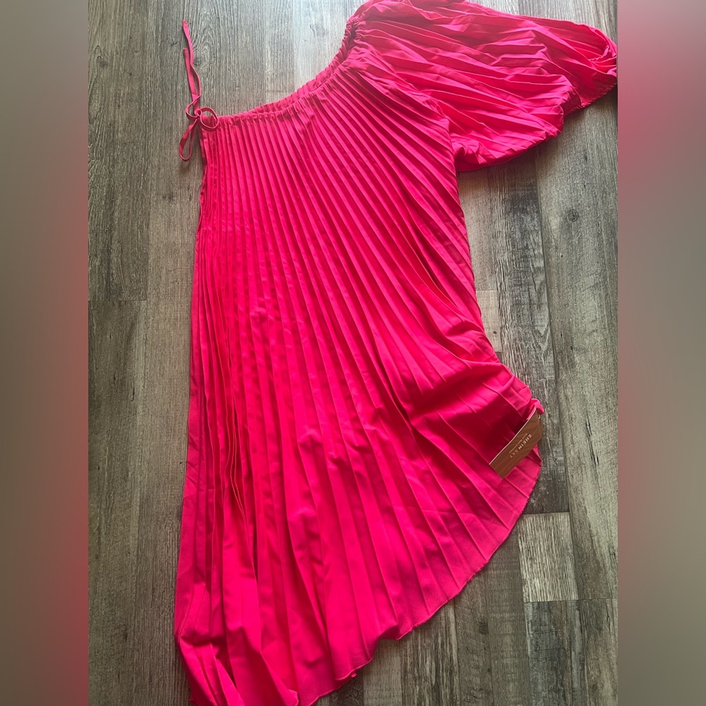 Vibrant Pink Pleated One-Shoulder Dress